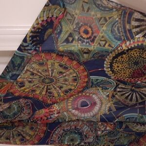 Beautiful scarf navy with circle prints reds and gold  greens